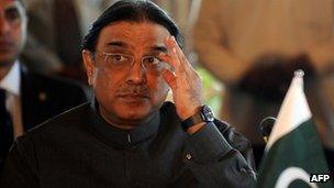 November 29, 2010 file photograph shows Pakistan"s President Asif Ali Zardari at a parliamentary meeting in Colombo