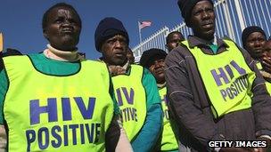 Aids activists demonstrate outside the US consulate in Johannesburg - 17 June 2010