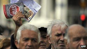 Pensioners march in the centre of Athens on 15 December 2011