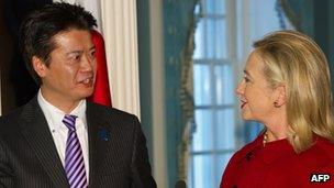 Japanese Foreign Minister Koichiro Gemba and US Secretary of State Hillary Clinton in Washington, 19 December