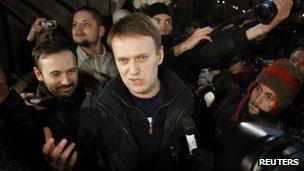 Alexei Navalny leaves prison in Moscow (20 Dec 2011)