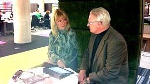 Prof Colin Talbot, of Manchester Business School, who wrote the report, talking to Angela Spindler, chief executive of the Original Factory Shop.