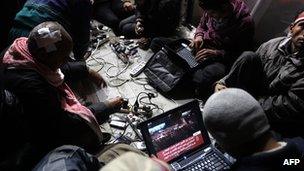 Protestors in Egypt on their laptops