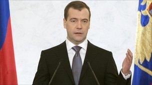 President Dmitry Medvedev delivers his last annual state of the nation address, 22 Dec 11