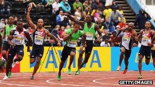 Athletes taking part in 4 x 100m relay