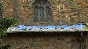 Damage to church roof