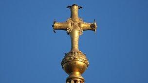 The cross at the top of the lantern on the dome of St Paul's Cathedral, London