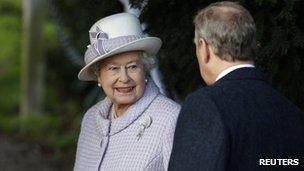 The Queen and Prince Andrew arrive at St Mary Magdalene Church