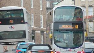 Two buses in Park Street, Bristol