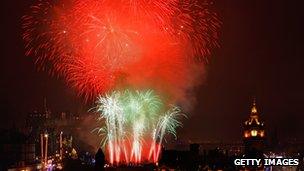 Fireworks over Edinburgh Castle to celebrate the new year in 2009