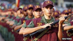 Members of Venezuela's People's Guard parade in Caracas, 17 November 2011