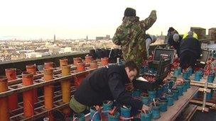 Fireworks being installed at Edinburgh Castle ahead of Hogmanay