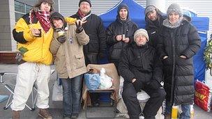 Protest camp outside MTV, Budapest, 29 Dec 11