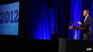 US President Barack Obama speaks at a campaign event in Washington, DC, on 13 December 2011