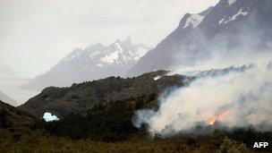 Fire burns in the Torres del Paine National Park