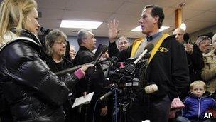 Rick Santorum speaks during a campaign stop at the Reising Sun Cafe in Polk City, 2 January 2012