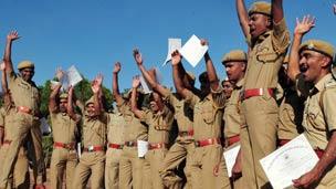 Tiger force members celebrate after finishing a special training course near Bangalore. Photo: Habib Beary