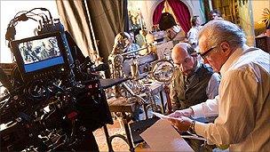 Martin Scorsese and Sir Ben Kingsley on the set of Hugo