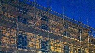 The former Angel hotel is covered in scaffolding