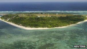 An aerial view of Pagasa (Hope) Island, part of the disputed Spratly group of islands off the coast of the Philippines (image from July 2011)