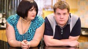 Ruth Jones as Nessa and James Corden as Smith in Gavin and Stacey