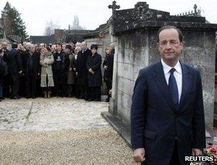 Francois Hollande at former French President Francois Mitterrand's graveside in Jarnac, France, 8 January