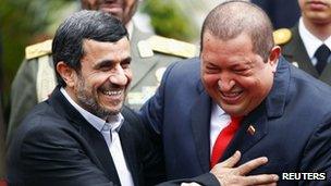 Iranian President Mahmoud Ahmadinejad and his Venezuelan counterpart Hugo Chavez. Photo: 9 January 2011