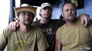 The three activists aboard the Steve Irwin, picture from Sea Shepherd released 8 January, 2012