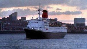 A cruise liner on the Mersey