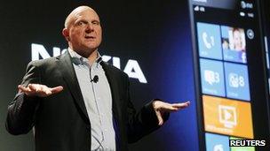 Microsoft boss Steve Ballmer presents a keynote a CES 2012