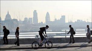 People walking and cycling in the capital