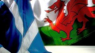 Generic images of Scotland and Wales flags