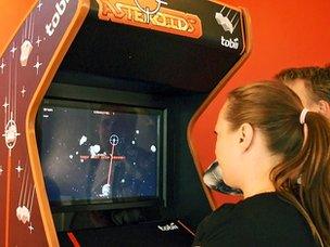 Asteroids being played using eye gestures