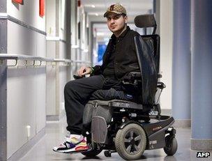 Mohamad Hady Hamed, one of those crippled by Breivik, sits in his wheelchair at Sunnaas Hospital in Nesodden near Oslo, 22 December