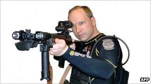 Anders Behring Breivik poses with a rifle in an undated image made before the 22 July 2011 attacks