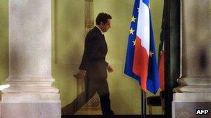 French president Nicolas Sarkozy is pictured at the Elysse palace on January 13, 2012 in Paris