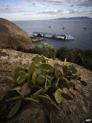 View of the Costa Concordia ship off the Isola del Giglio, Italy