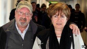 Newlyweds Ian and Janice Donoff at Heathrow