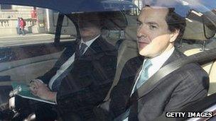 George Osborne and Danny Alexander in a ministerial car