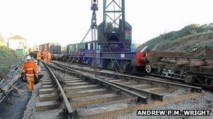 Volunteers carrying out drainage work at Swanage station