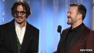 Ricky Gervais (right) with Johnny Depp