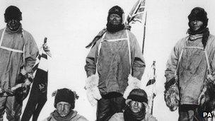 Standing, left to right - Capt Lawrence Oates, Capt Robert Falcon Scott, PO Edgar Evans. Seated, left to right - Lt Henry (Birdie) Bowers, Dr Edward Adrian Wilson