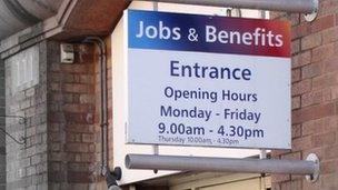 Jobs and benefits office sign