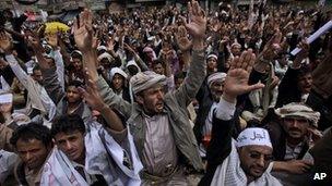 Anti-government protesters in Sanaa last year