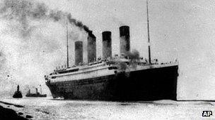 RMS Titanic leaving Southampton on her maiden Atlantic voyage on 10 April 1912