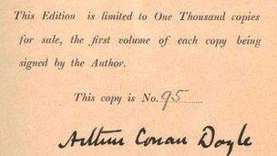 Arthur Conan Doyle's signature in the front of a copy of White Company