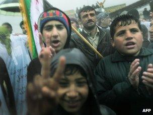 Anti-government protest in the village of Kansafra in the Jabal al-Zawiya area (9 January 2011)