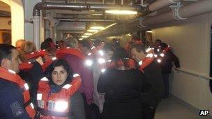 Passengers evacuating the Costa Concordia