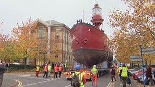 Calshot lightship being moved