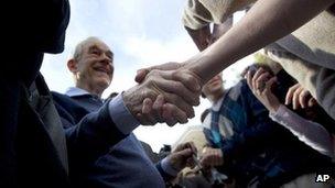 Ron Paul greets supporters at the College of Charleston in Charleston, SC 19 January 2012